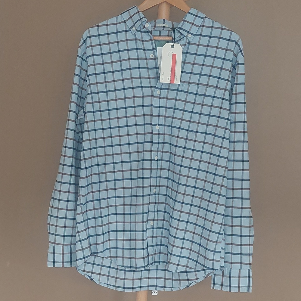 Mens Hawker Rye Essential Stretch Oxford Slim Fit Blue Plaid Button-Down Shirt L